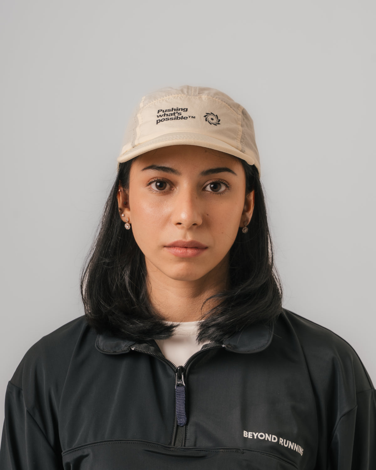 Lume 5-Panel Cap — Ivory (on model)